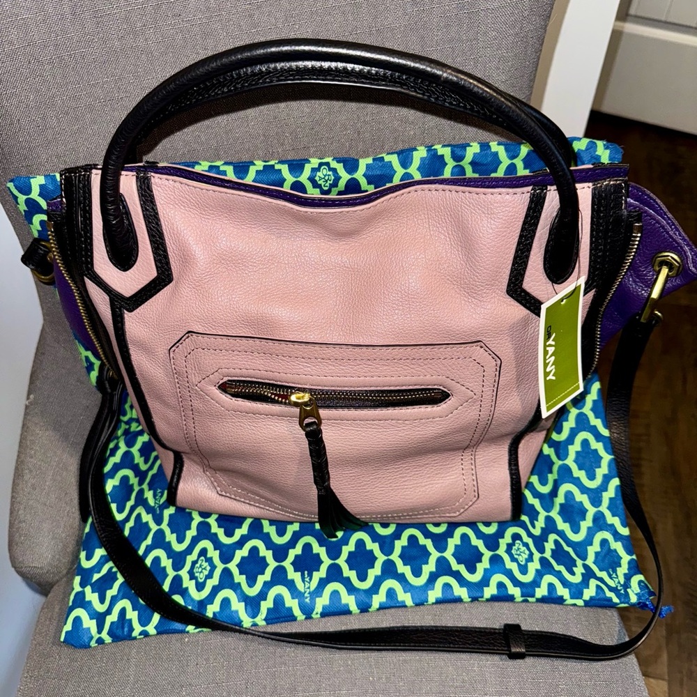 New Oryany Pink, Black, and Purple purse Leather crossbody or shoulder roomy - Picture 2 of 10
